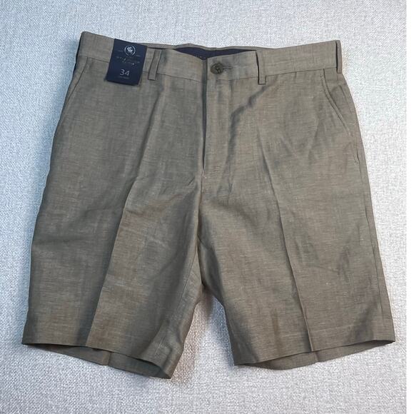 NWT Hart Schaffner Marx Men’s 34 Brown Linen Wool Blend Flat Front Dress Shorts - Picture 1 of 8